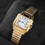 Cartier Santos W2SA0033 27*34mm Swiss Quartz Movement Gold Band White Face Lady Watch